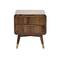 Mid-Century Modern Wood Nightstand with Ribbed Drawers and Brass Accents