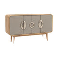 Modern Wooden Sideboard with Grey Doors and Sleek Handles