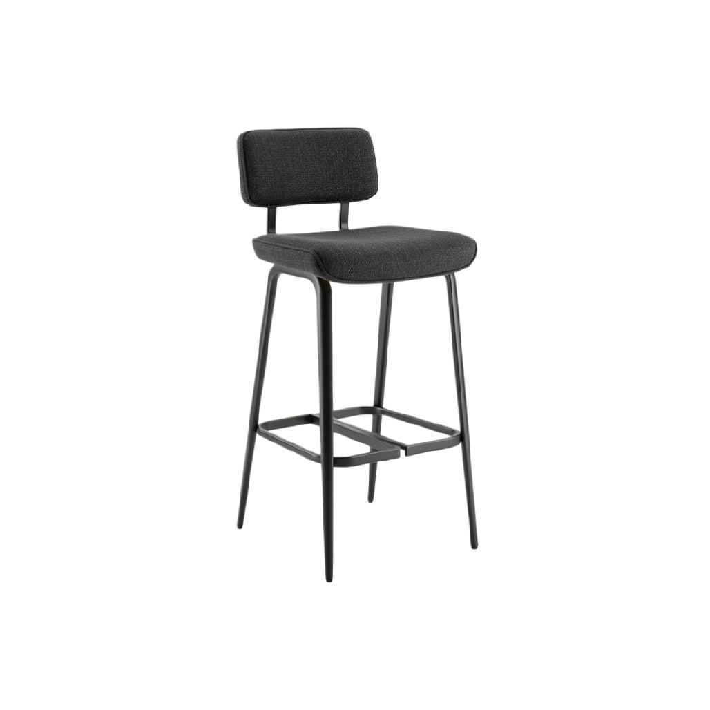 Sleek Black Upholstered Bar Stool with Metal Frame and Backrest